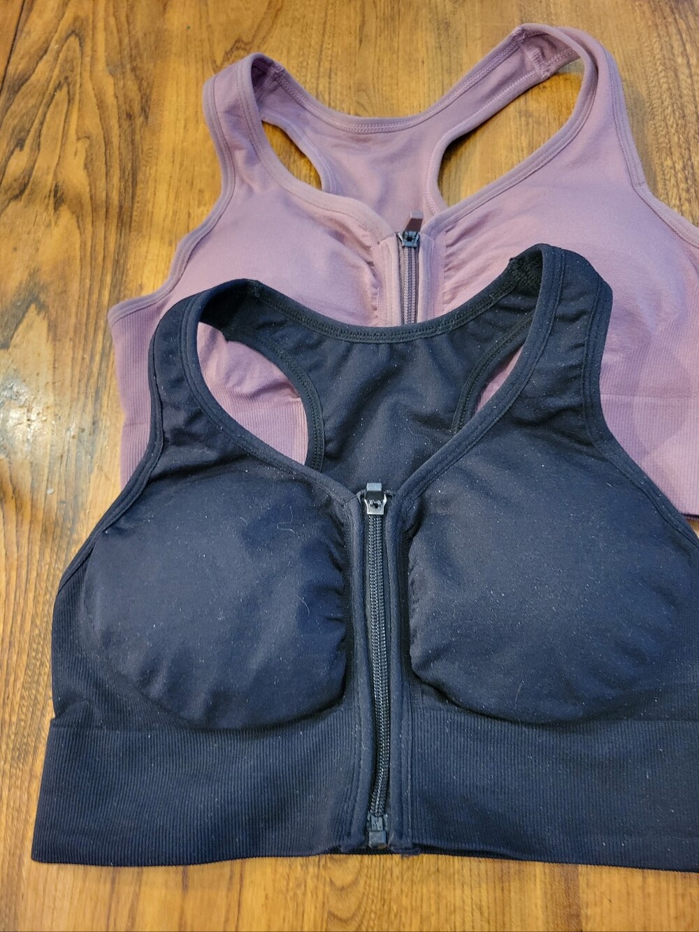 2 Sports Bras Black & Beige By Dowskwx Front Zip In Large NWOT